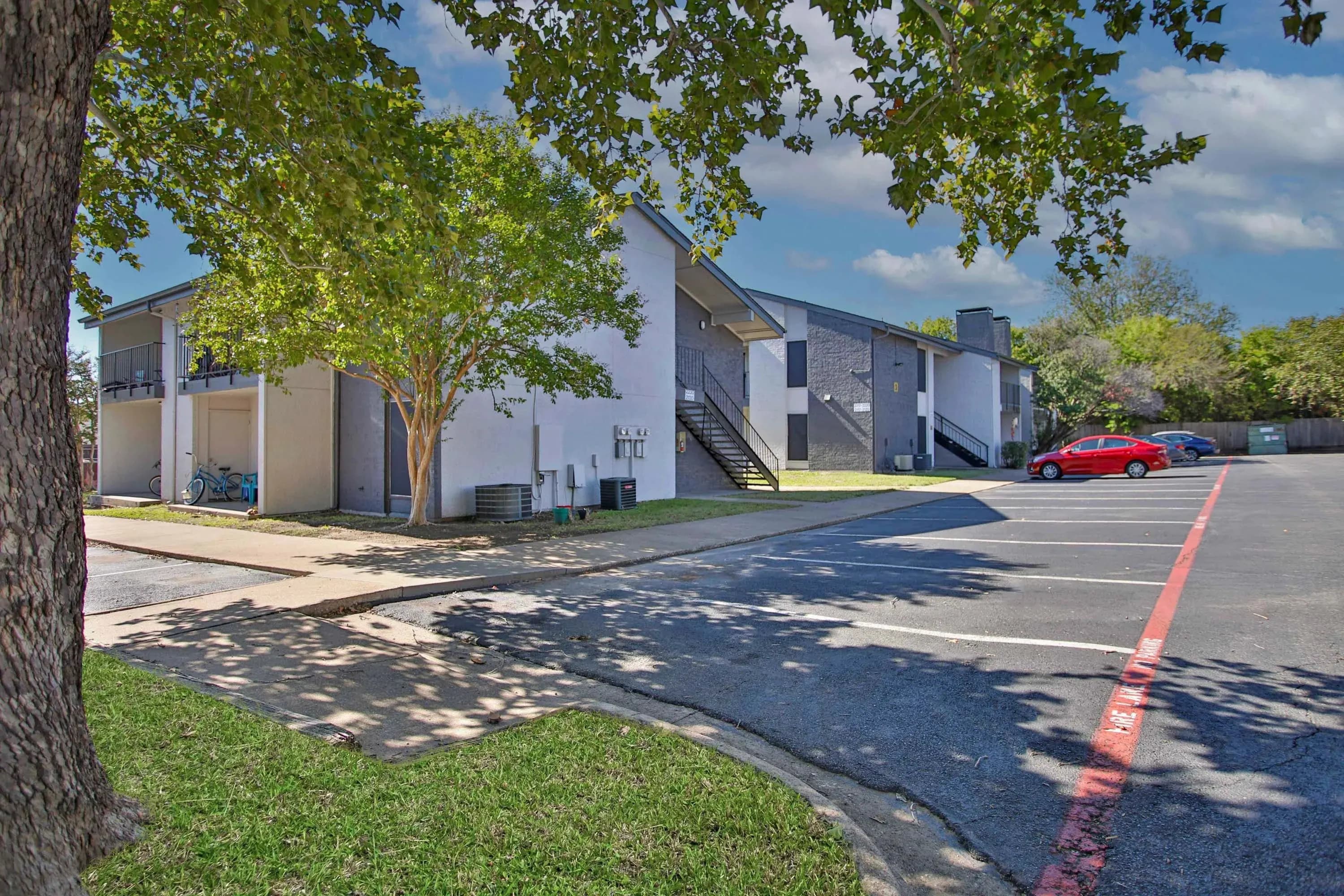 Covered parking and apartment community exterior